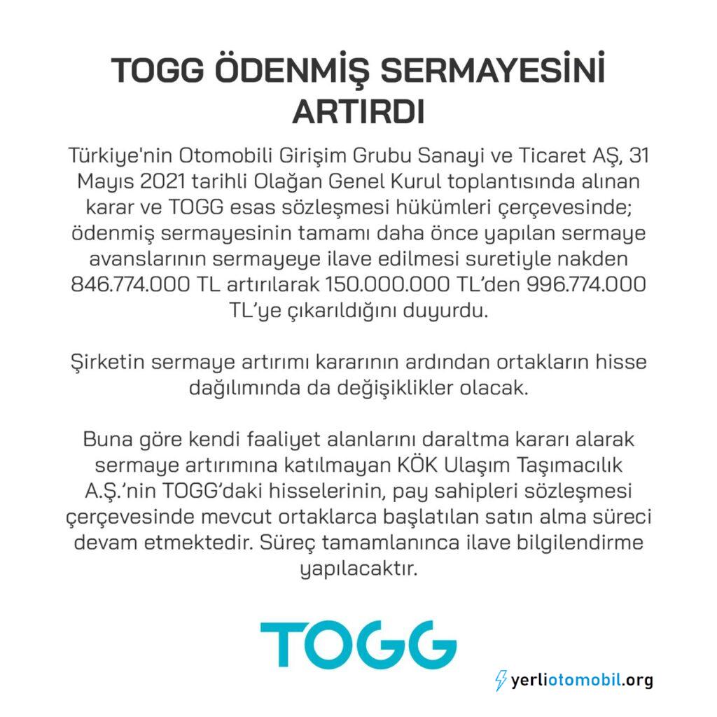 Yerli otomobil TOGG'un ortaklık yapısı değişti